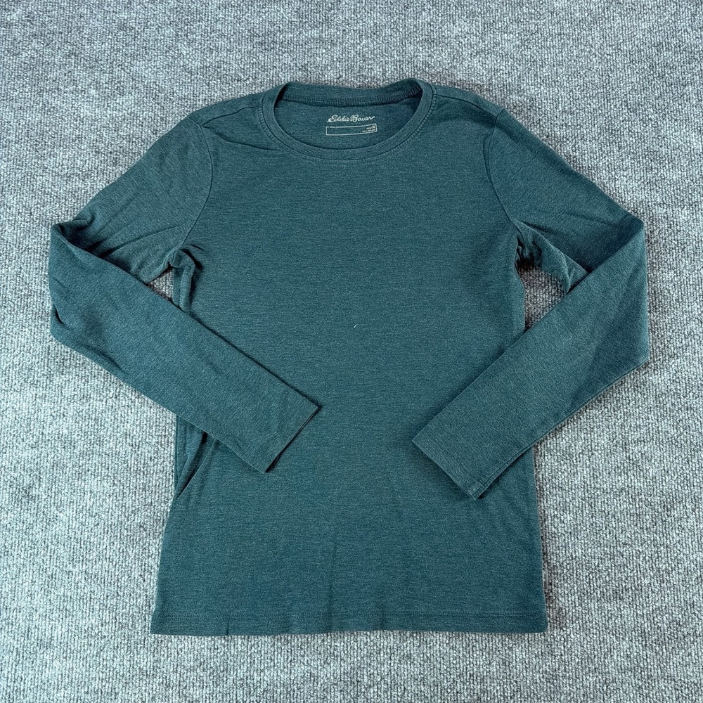 Eddie Bauer Womens Long Sleeve Crewneck Top Dark Teal Green Heather Med Thermal